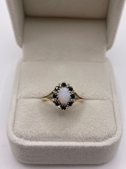 9ct gold opal, sapphire and diamond ring