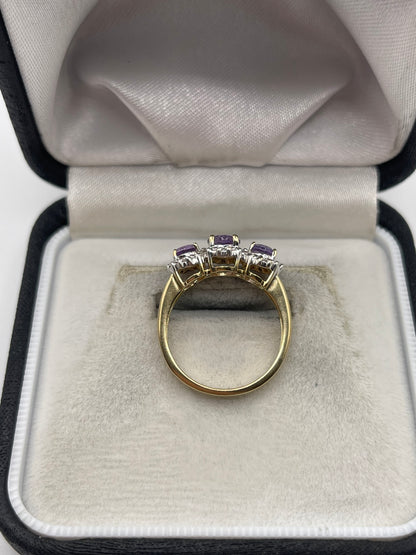 9ct gold amethyst and diamond ring