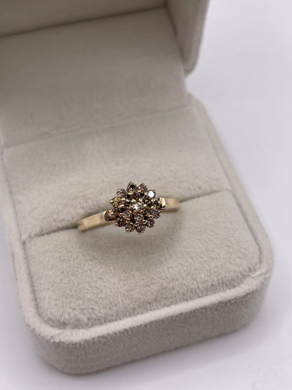 9ct gold cognac diamond cluster ring