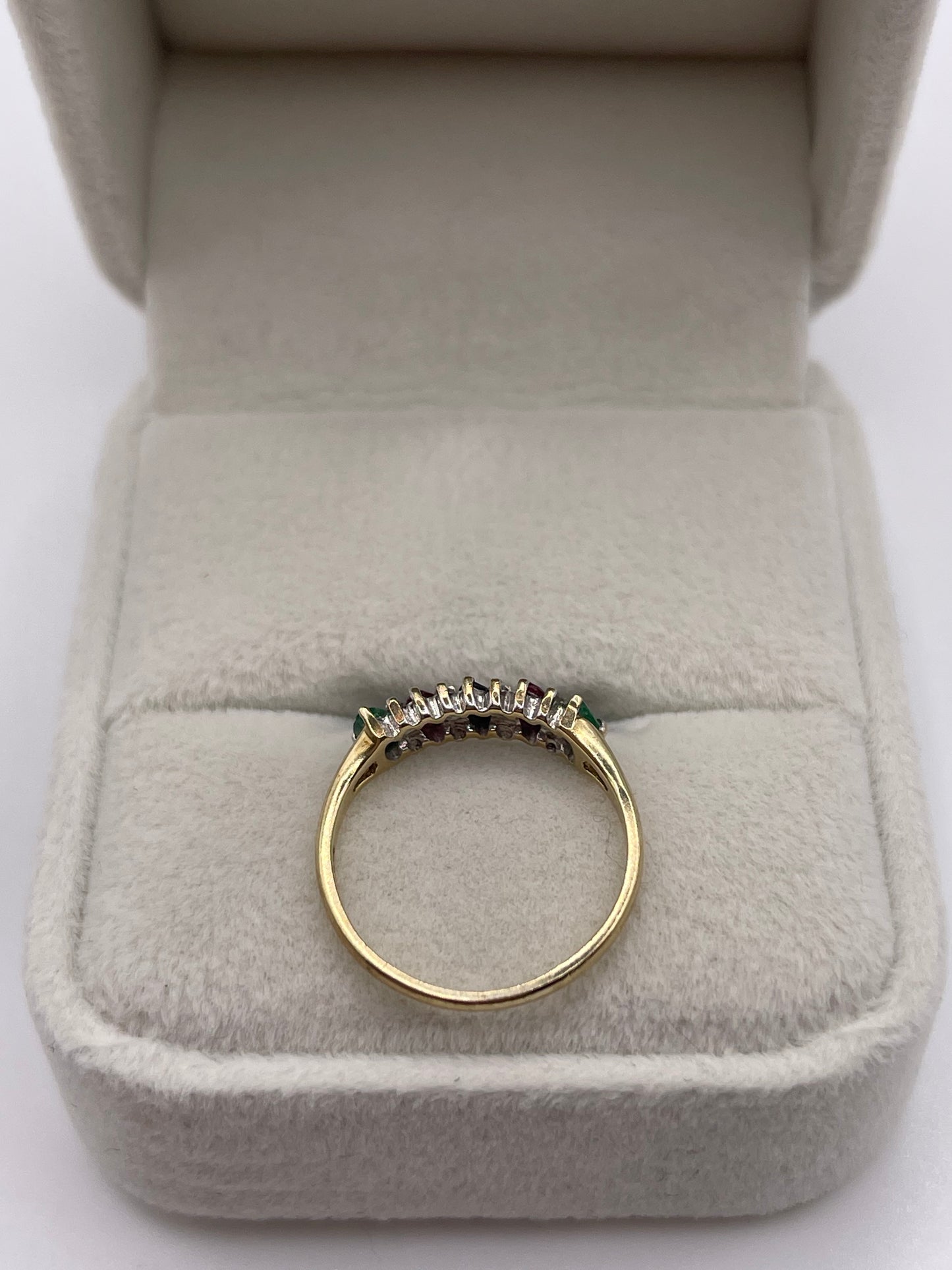 9ct gold sapphire, ruby, emerald and diamond ring