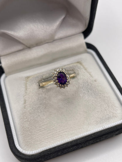 9ct gold amethyst and diamond ring