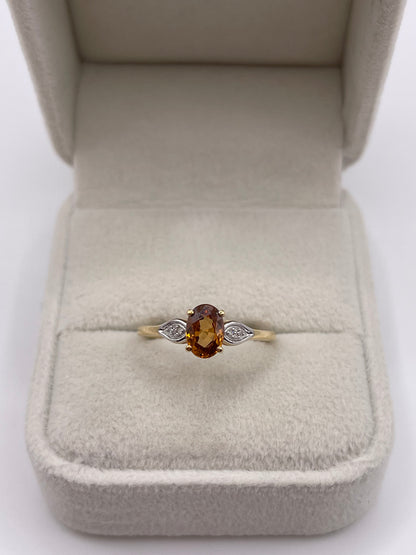 9ct gold citrine and diamond ring