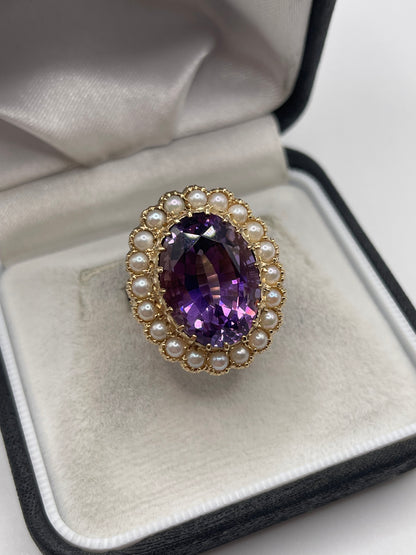 9ct gold amethyst and pearl ring