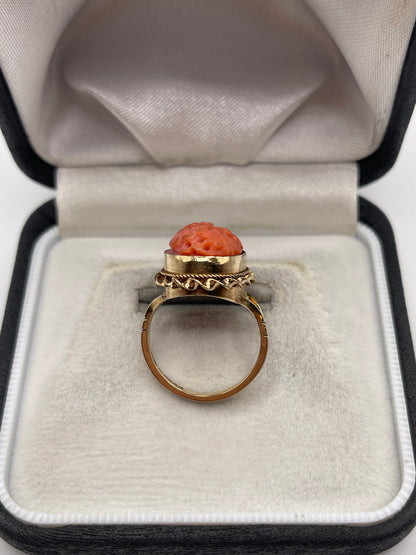 9ct gold carved coral ring
