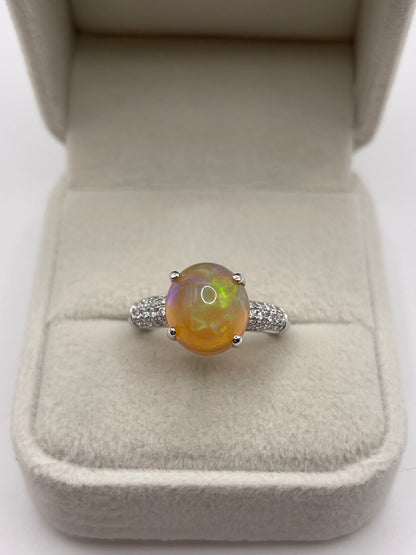 18ct white gold opal and diamond ring