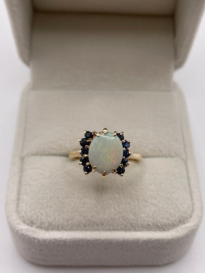 9ct gold opal and sapphire ring