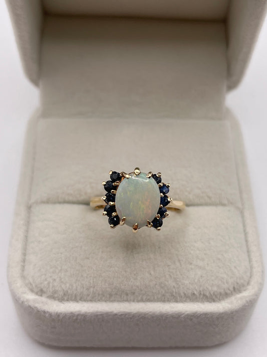 9ct gold opal and sapphire ring