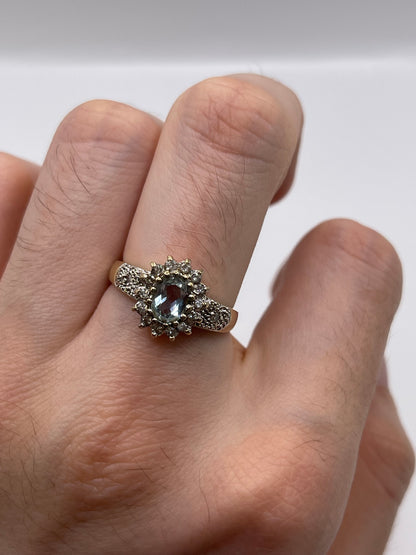 9ct gold aquamarine and diamond ring