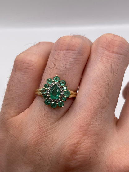 9ct gold emerald and diamond cluster ring