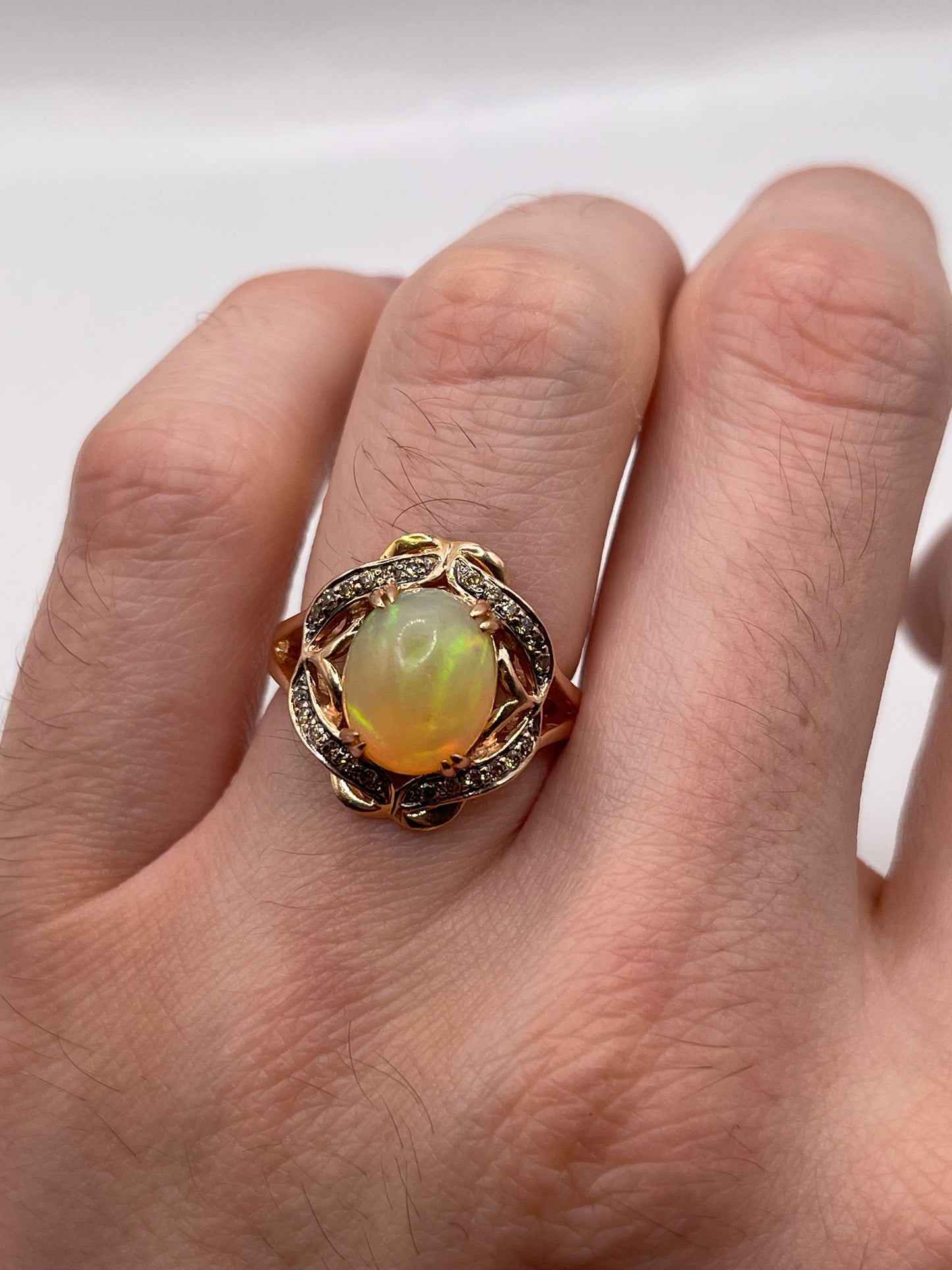 LeVian 14ct rose gold opal and diamond ring
