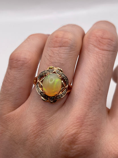 LeVian 14ct rose gold opal and diamond ring