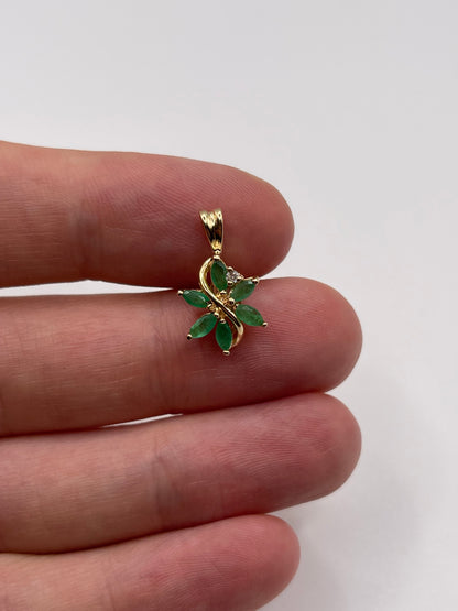 9ct gold emerald and diamond pendant