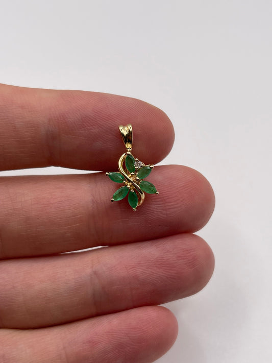 9ct gold emerald and diamond pendant