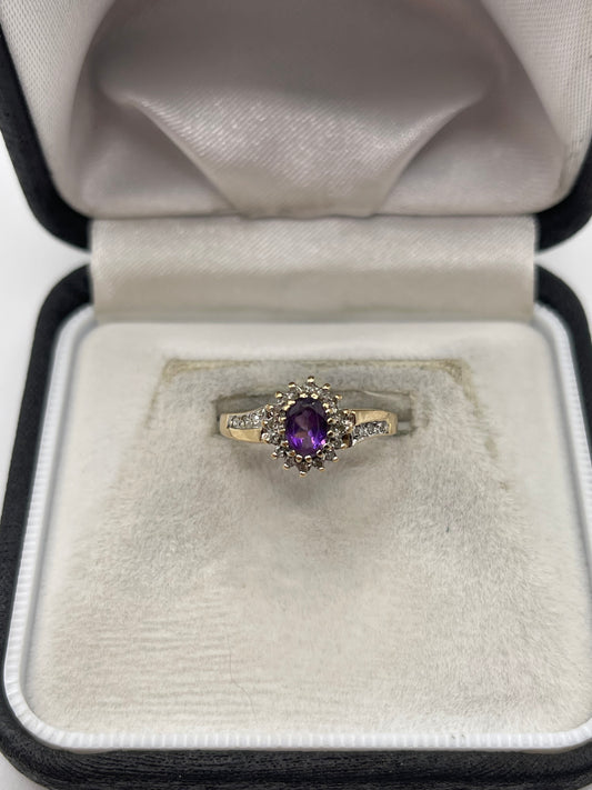 9ct gold amethyst and diamond ring