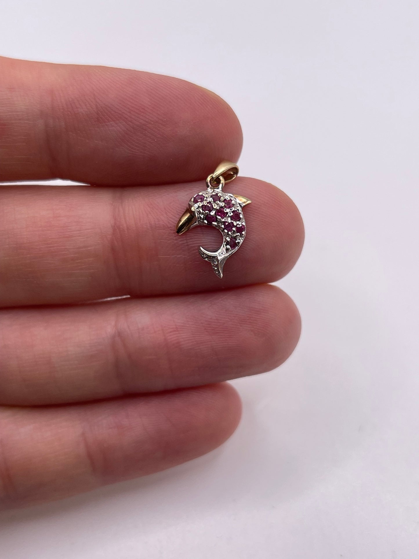 9ct gold ruby and diamond dolphin pendant