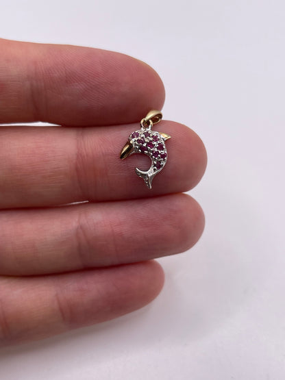 9ct gold ruby and diamond dolphin pendant
