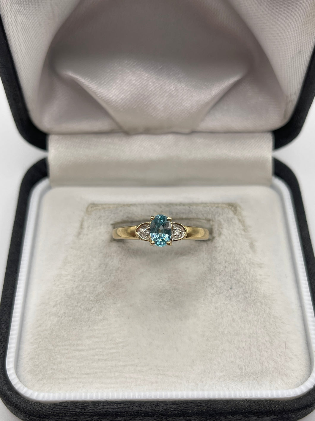 9ct gold blue zircon and diamond ring