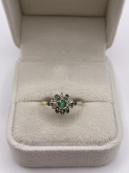 9ct gold emerald and diamond ring