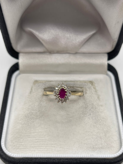 9ct gold ruby and diamond ring