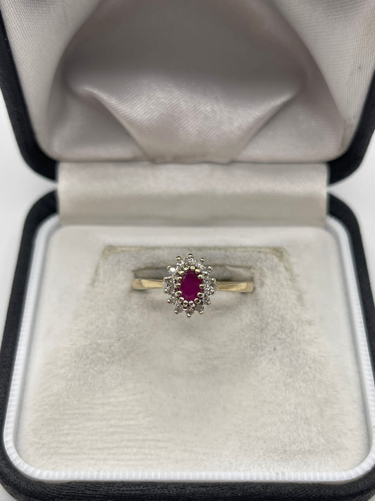 9ct gold ruby and diamond ring