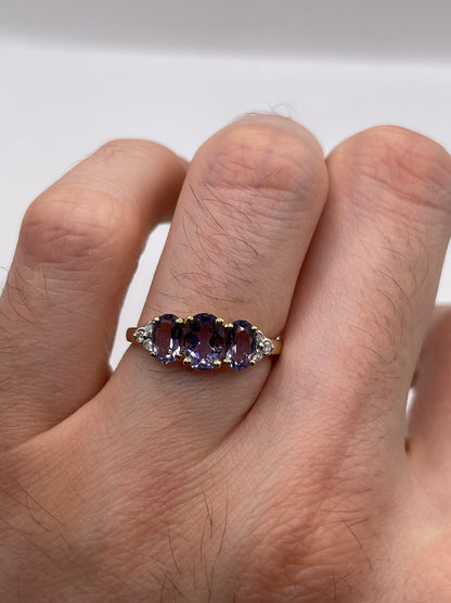 9ct gold iolite and diamond ring