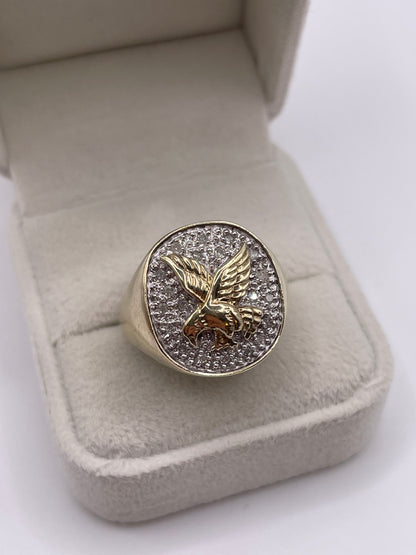 9ct gold diamond eagle signet ring