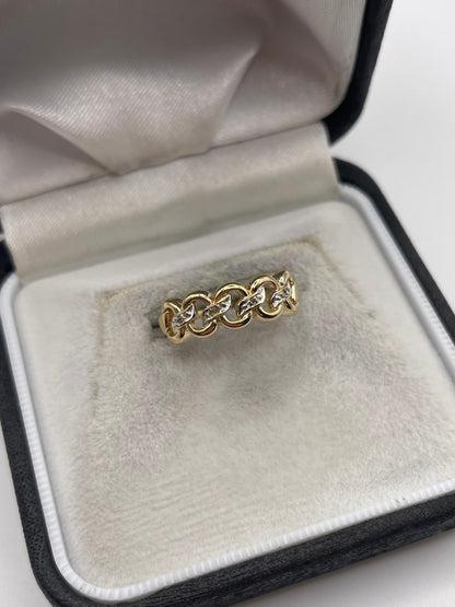 9ct gold diamond link ring