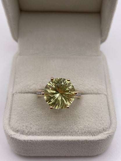 9ct gold lemon quartz and diamond ring