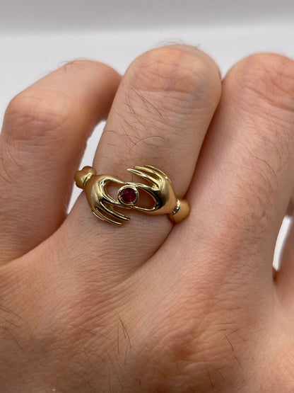 9ct gold ruby double hand ring