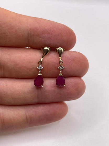 9ct gold ruby and diamond earrings