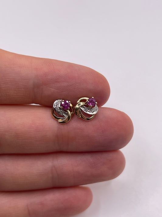 9ct gold ruby and diamond earrings
