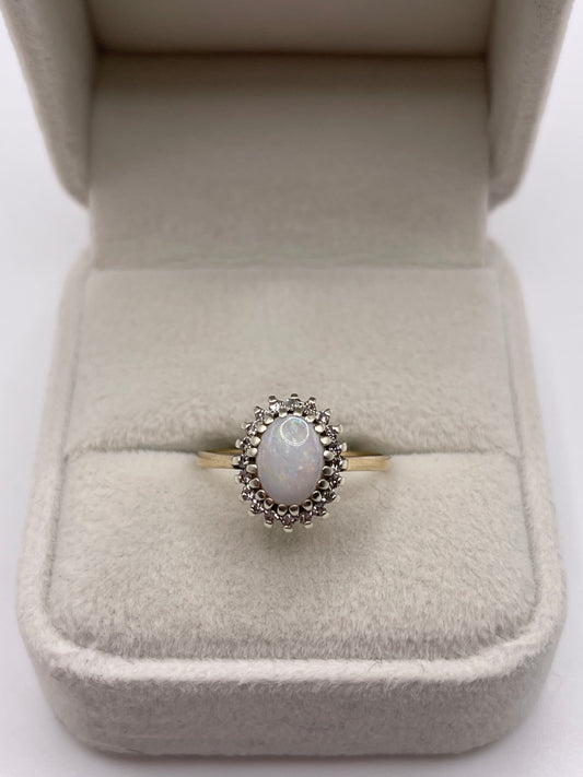9ct gold opal and diamond ring
