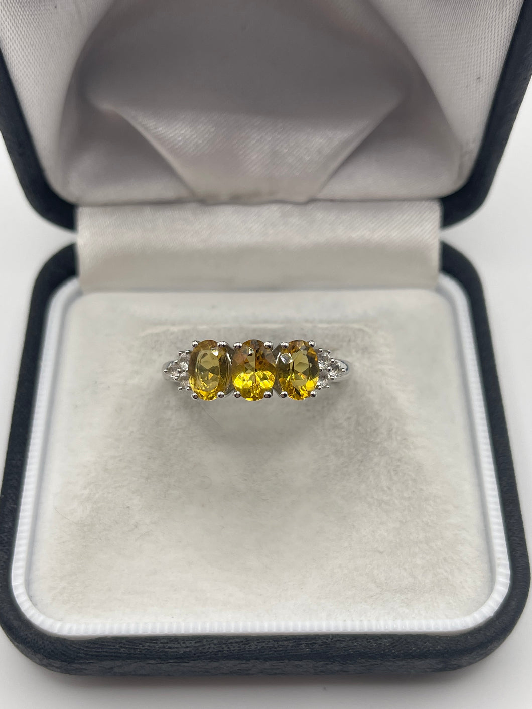 Silver citrine and topaz ring