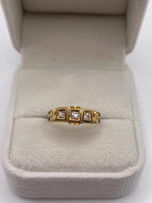 Antique 18ct gold old cut diamond enamel ring