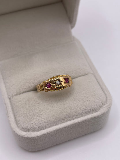 Antique 18ct gold ruby and diamond gypsy ring