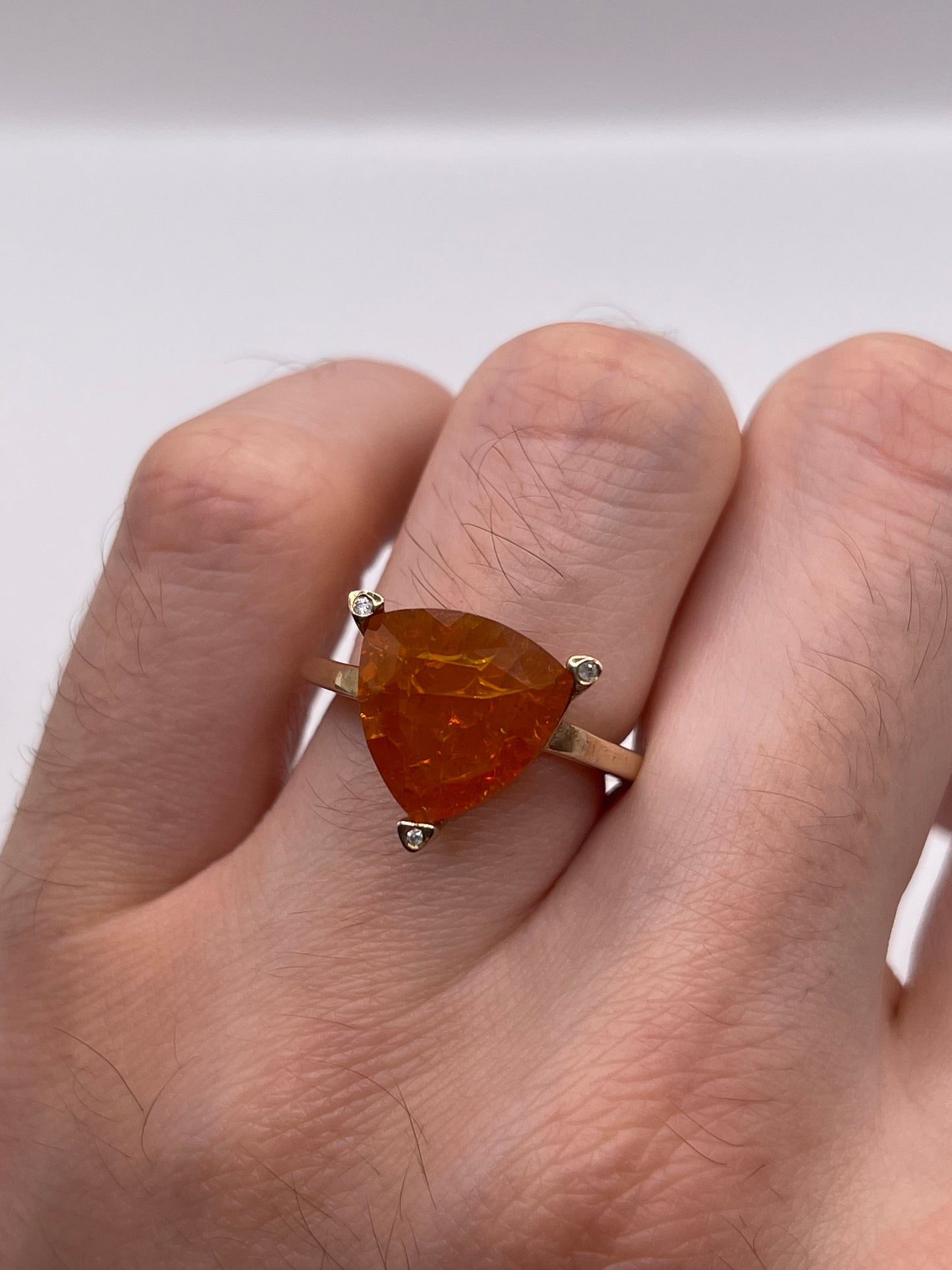 9ct gold fire opal and diamond ring