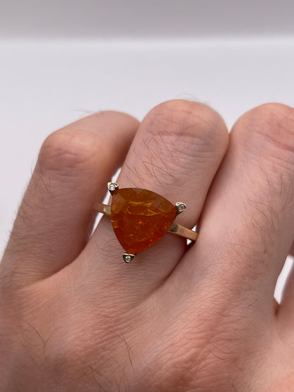 9ct gold fire opal and diamond ring