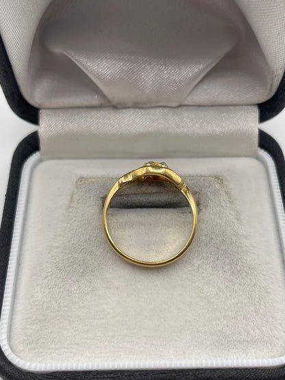 Antique 18ct gold ruby and pearl ring