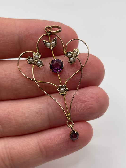 Antique 9ct gold paste and pearl pendant