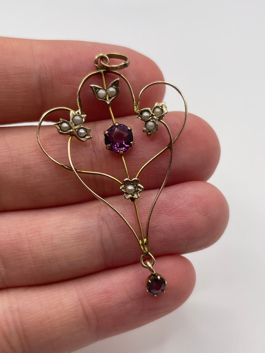 Antique 9ct gold paste and pearl pendant