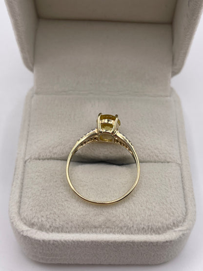 9ct gold lemon quartz and zircon ring
