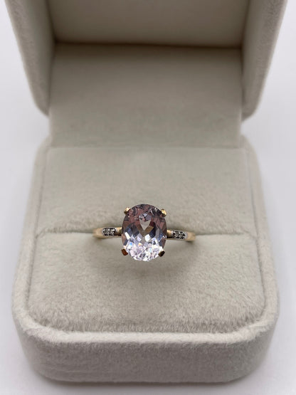 9ct gold kunzite and diamond ring