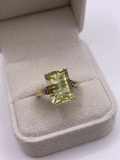 9ct gold lemon quartz and diamond ring