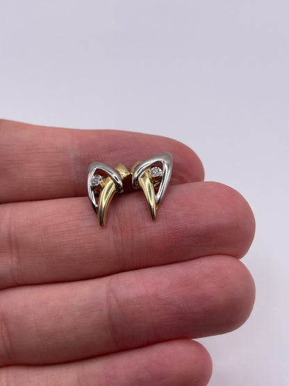 9ct two tone gold diamond earrings