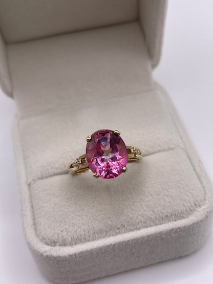 9ct gold pink topaz and diamond ring
