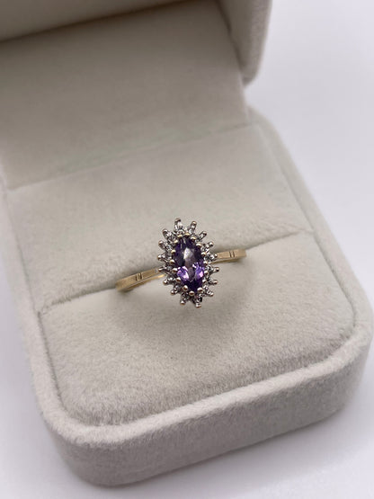 9ct gold amethyst and diamond ring