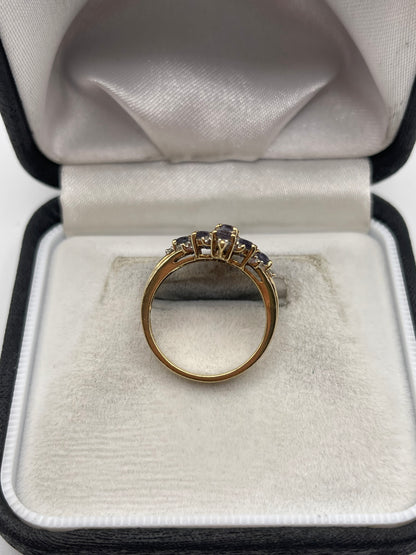 9ct gold iolite and diamond ring
