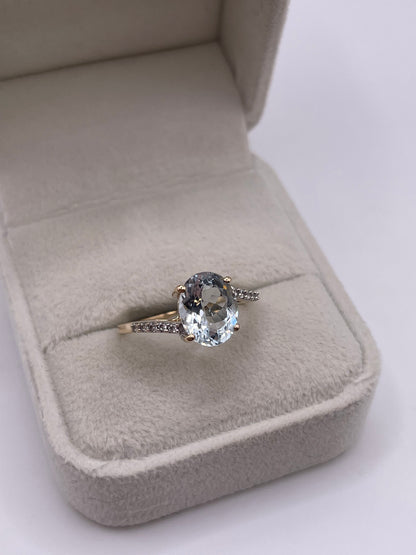 9ct gold aquamarine and zircon ring