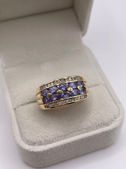 9ct gokd tanzanite and diamond ring
