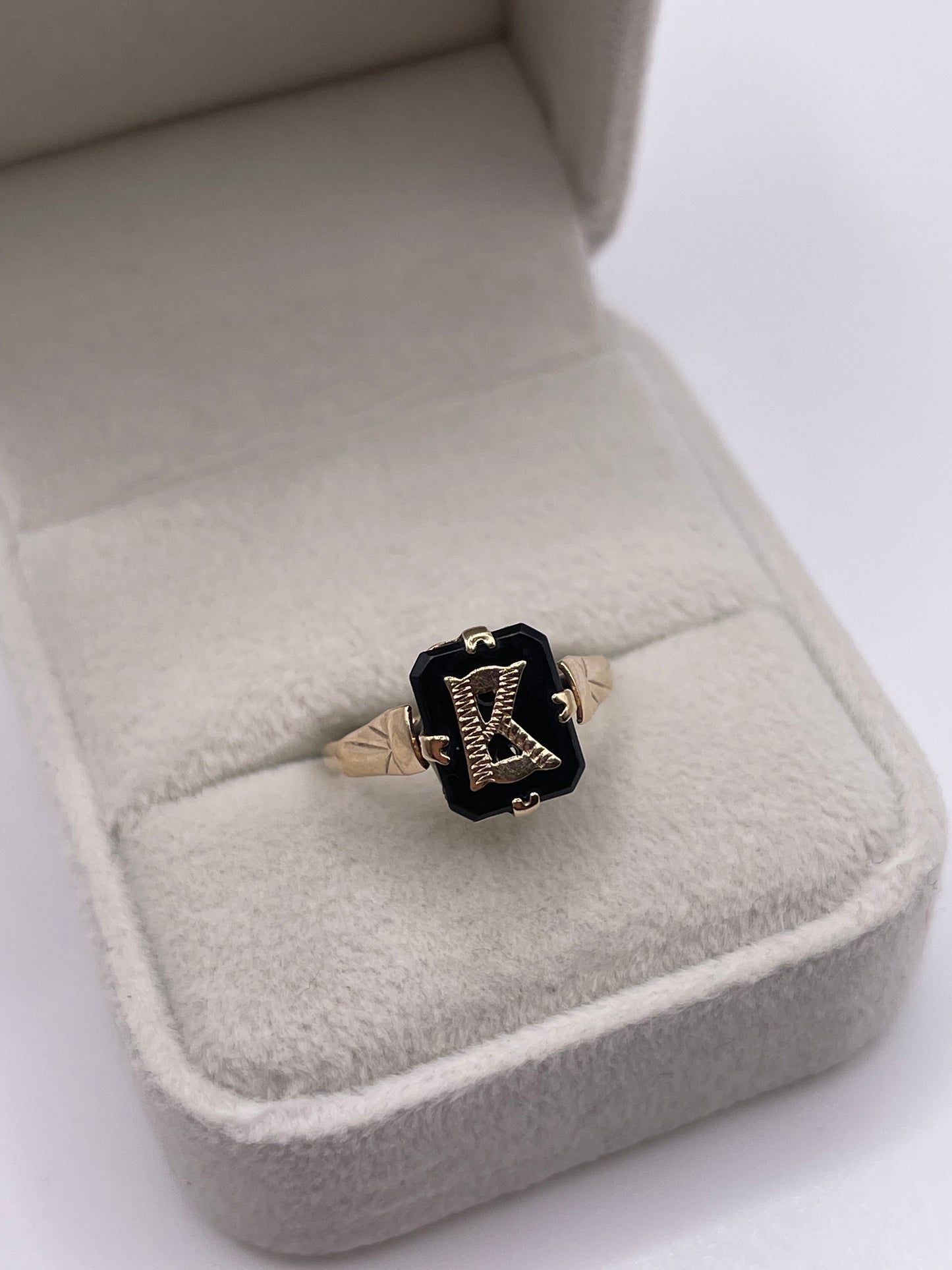 9ct gold onyx initial ring